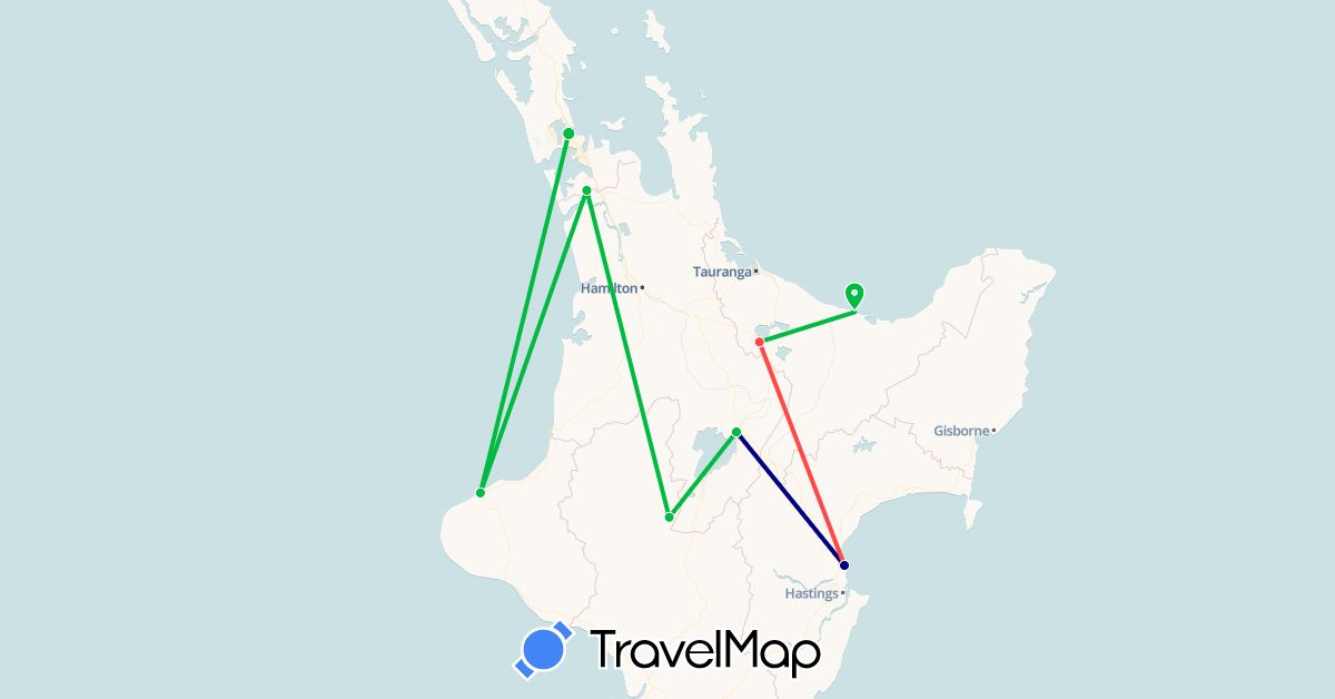 TravelMap itinerary: driving, bus, hiking in New Zealand (Oceania)